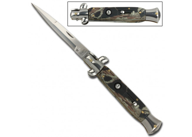 IL Grande Italian Milano Stiletto Silver Woodland Camo Automatic Knife